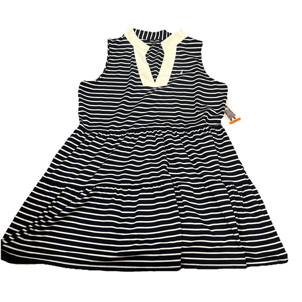 NWT Women's Navy/Ivory NAUTICA Stripe Collard Sleeveless Summer Dress  XXL